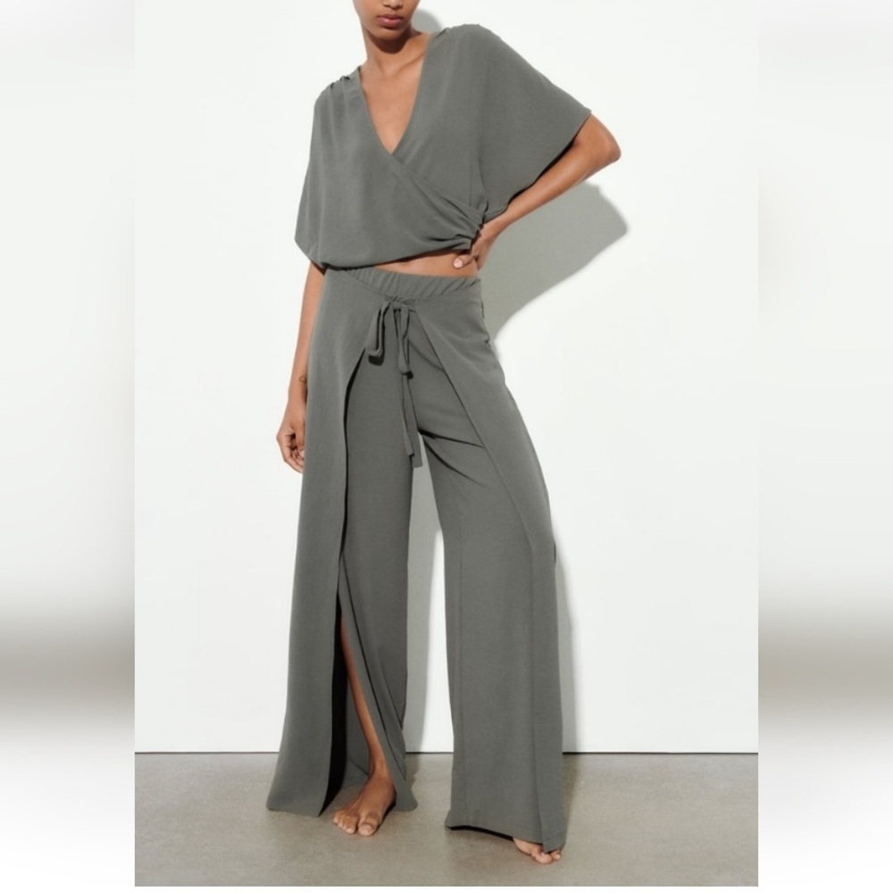 Zara Green Sleeveless Wrap Blouse and pants, worn once!
